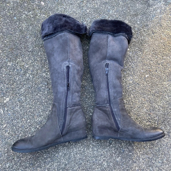 Napoleoni leather over knee wedge boots fur lined made in Italy leather sz 39 - Picture 5 of 11